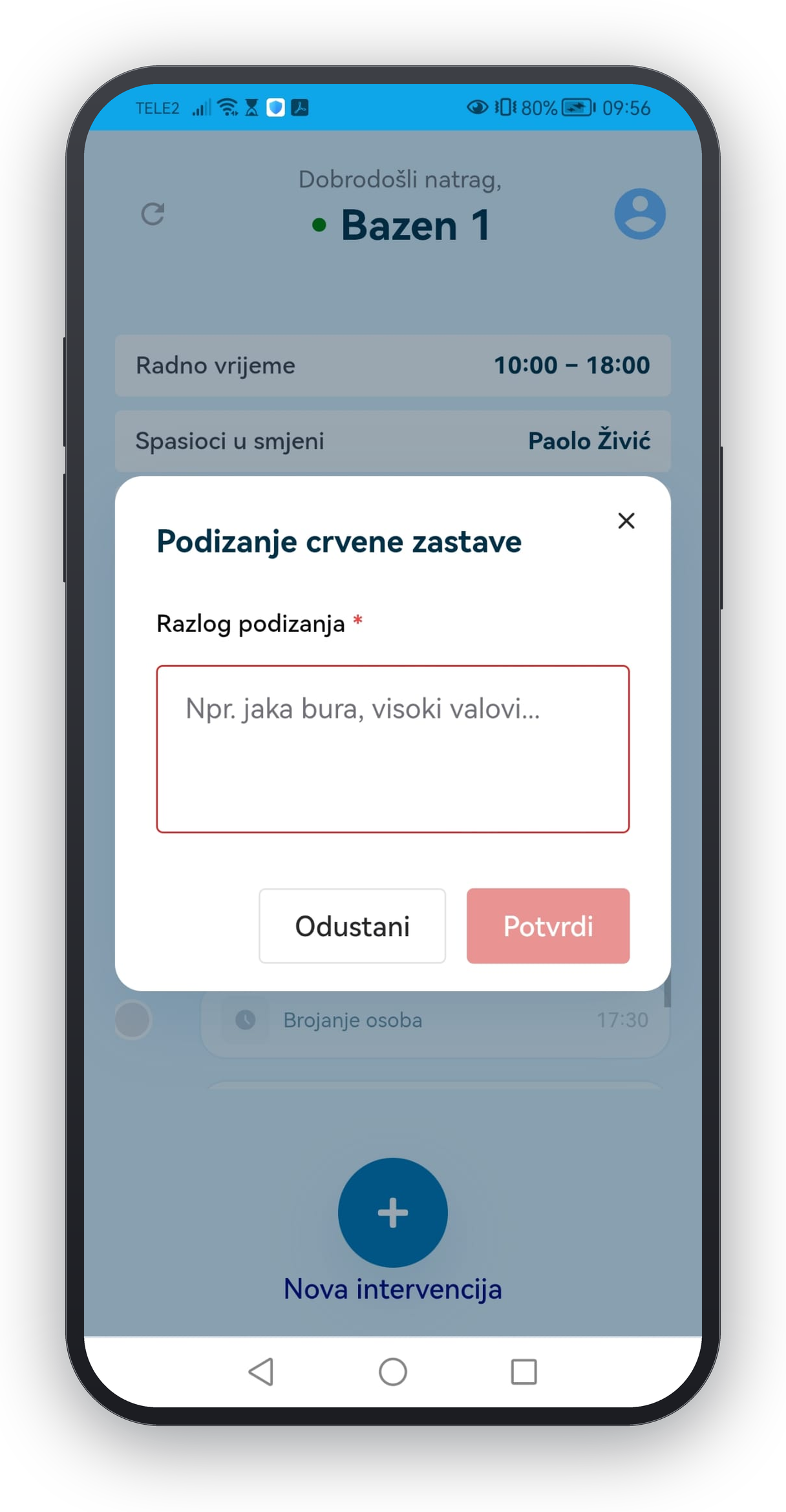 Podizanje crvene zastave u aplikaciji OPSIGNIA